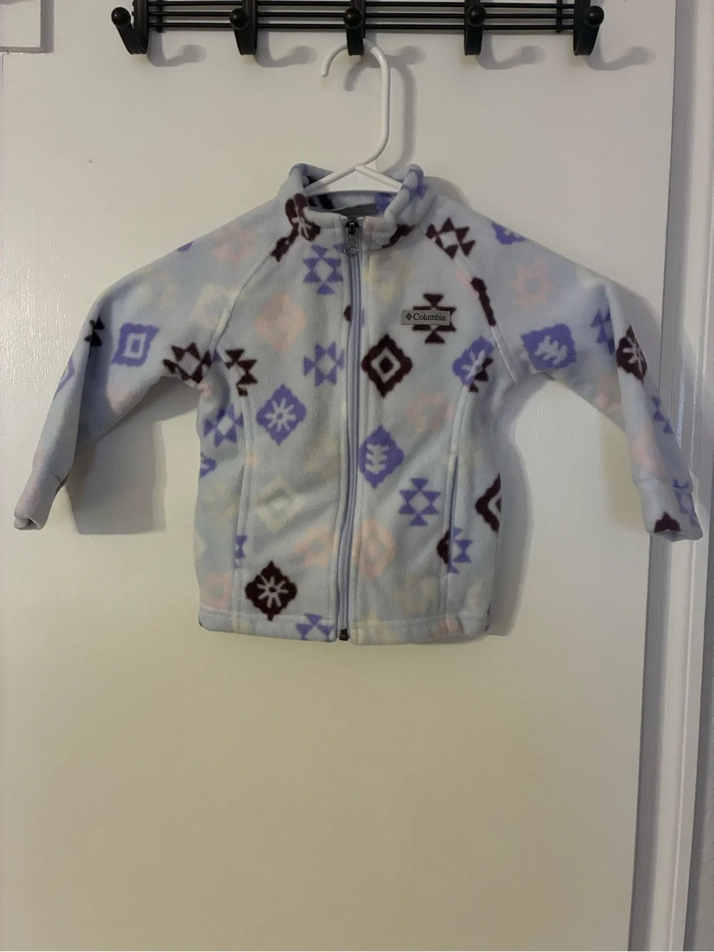 Columbia Kids Fleece Jacket - White with Purple & Brown Pattern